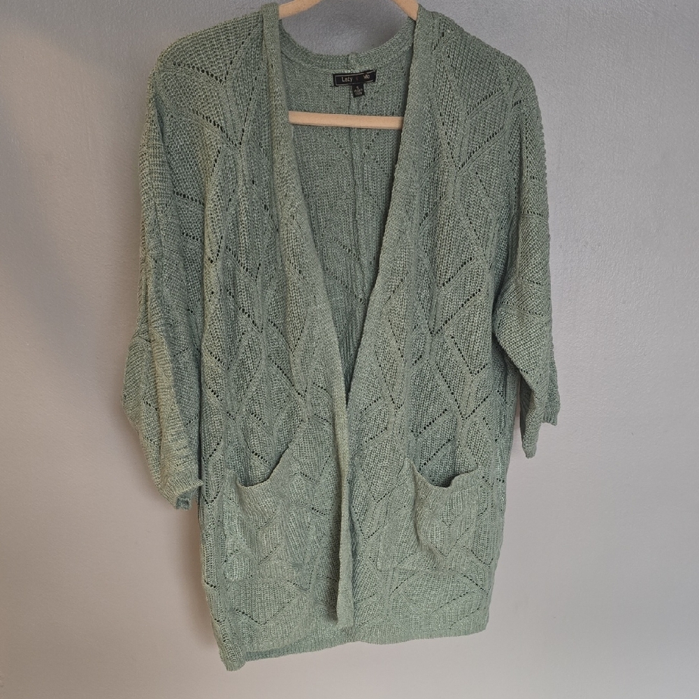 Sage Green Open Front Knit Cardigan